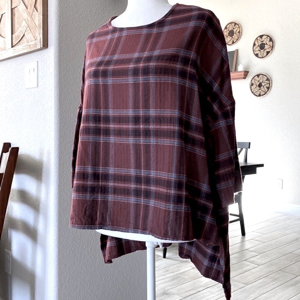 BDG Urban Outfitters Plaid High Low Short Sleeve Top Flannel Oversized S Cotton